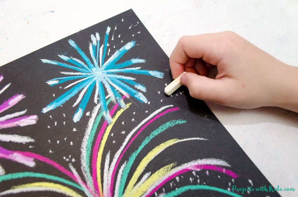 Festive Chalk Pastel Fireworks Art Project Projects with