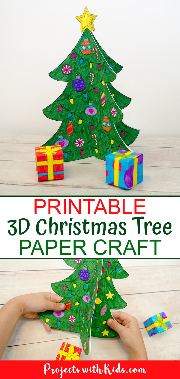 3D Christmas tree paper craft printable for kids