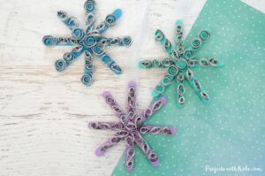 Paper quilled popsicle stick snowflakes ornament craft