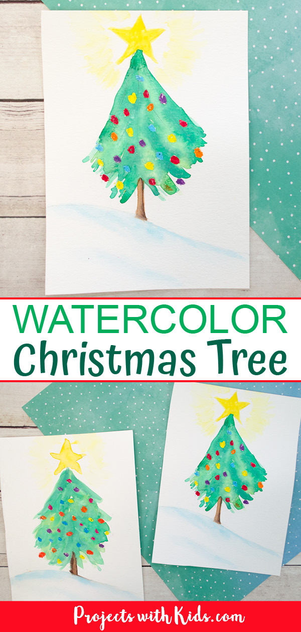 Watercolor Christmas tree art for kids to paint.