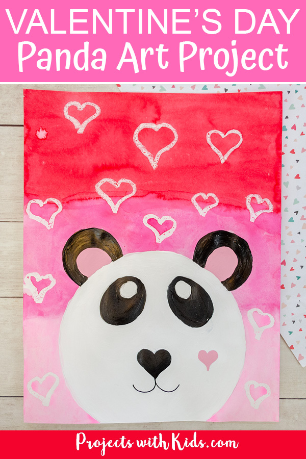 Valentine's Day mixed media panda bear painting