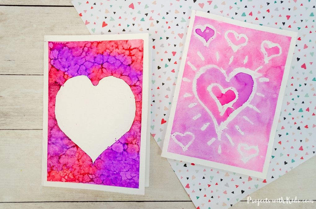 Watercolor Valentine's Day cards for kids to make.