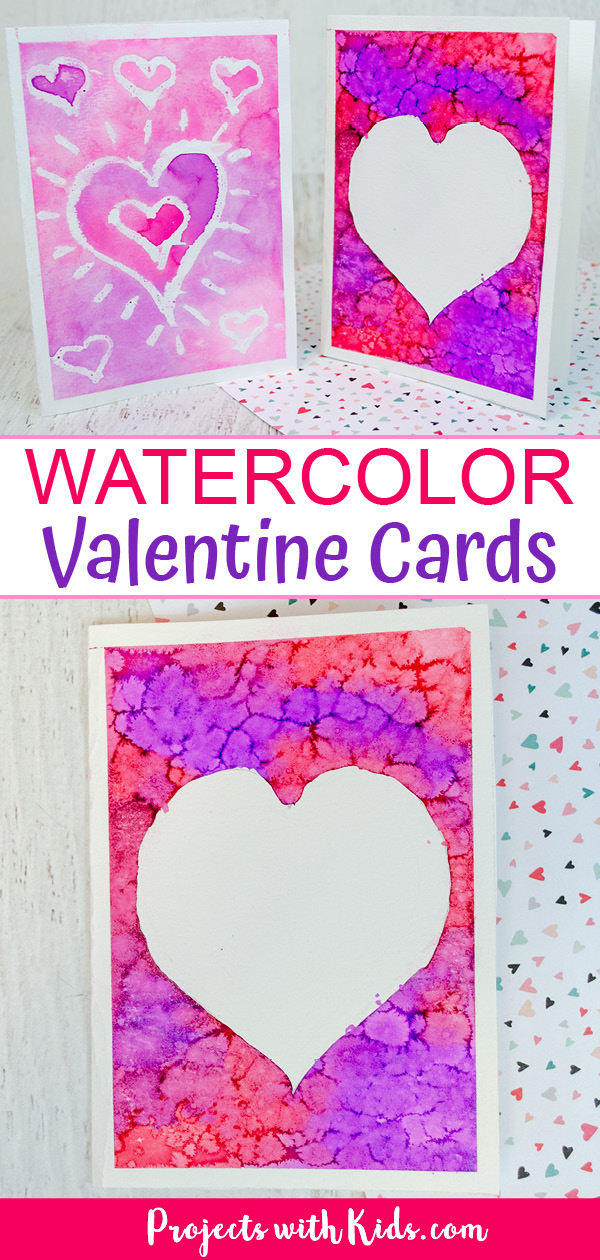 watercolor Valentine's Day cards art project for kids to make.