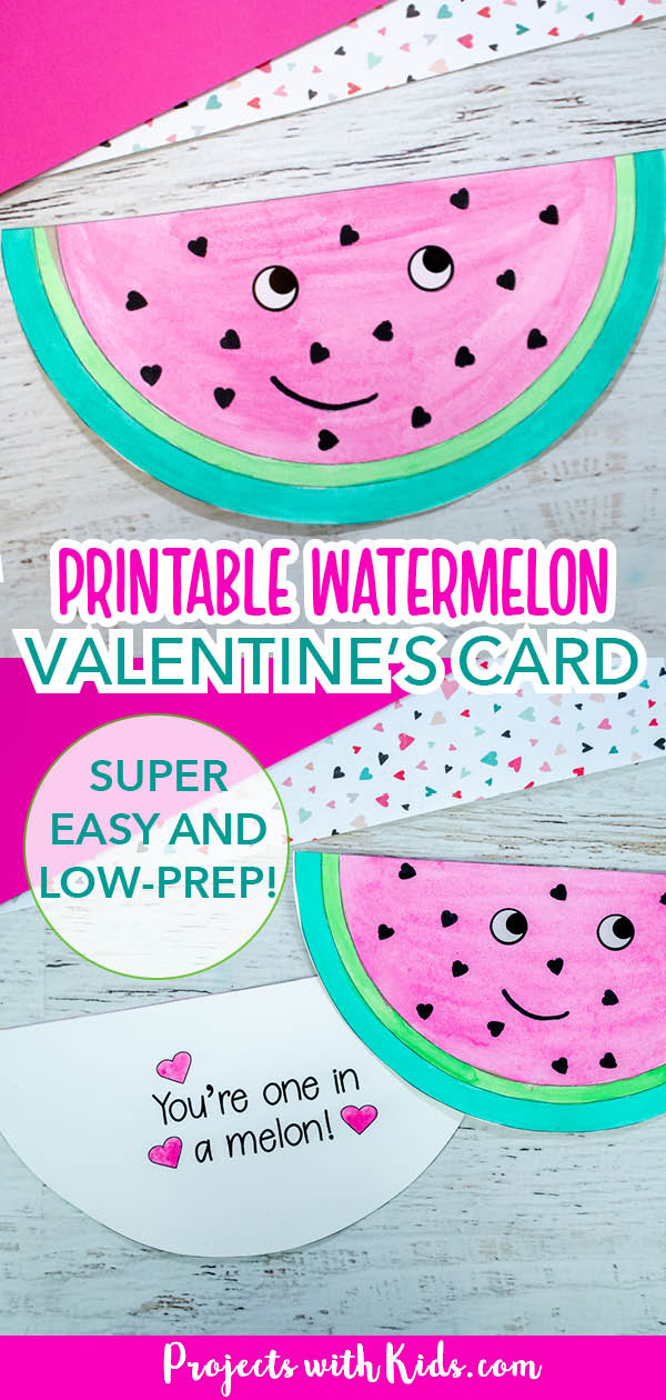 printable watermelon valentine's day card craft for elementary school. 