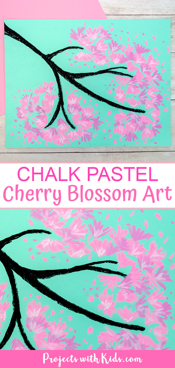 Chalk pastel cherry blossom art project for kids