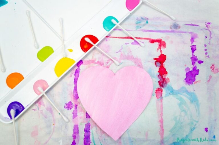 Easy Q-Tip Painted Heart Art for Kids to Make - Projects with Kids