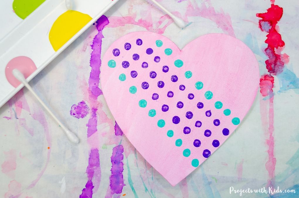 Easy QTip Painted Heart Art for Kids to Make Projects