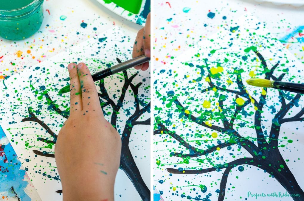 Painting a summer tree with acrylic paint.