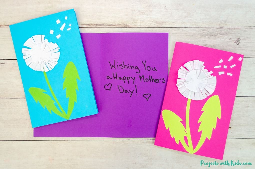 Paper dandelion craft Mother's Day card