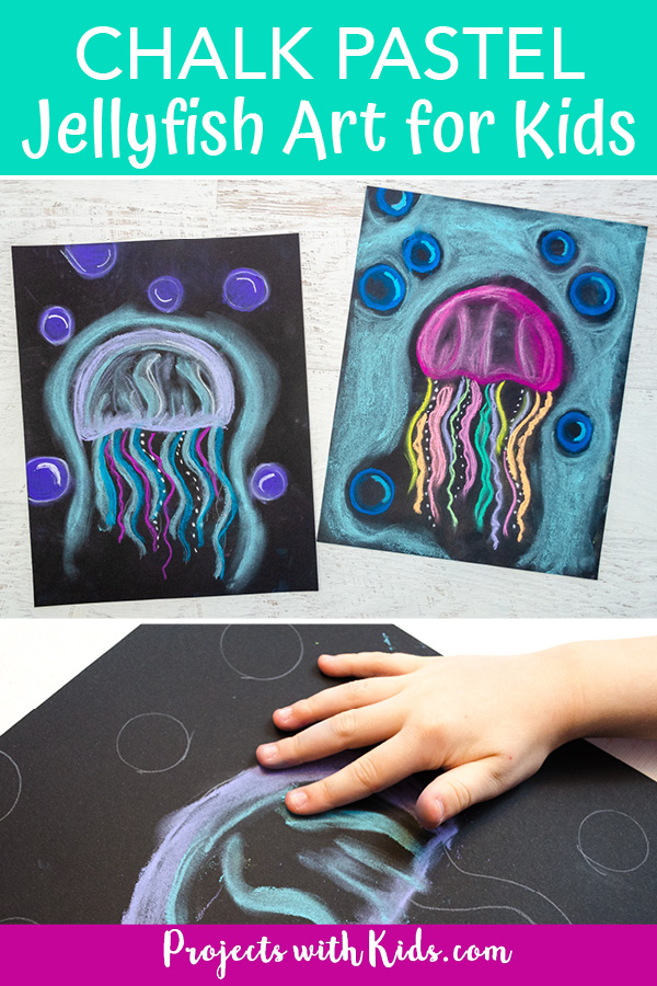 Jellyfish art project with chalk pastels for kids to make