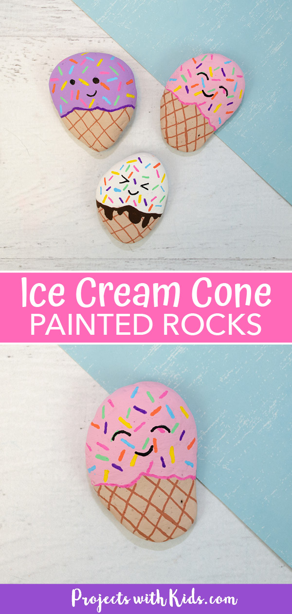 Ice cream painted rocks for kids to make