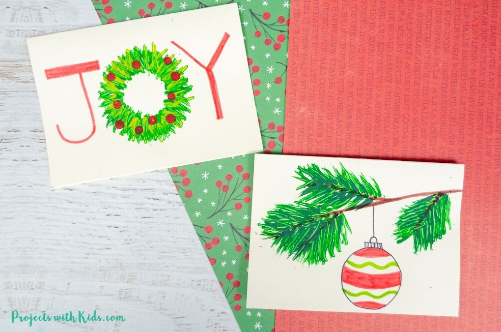 Fork painted Christmas cards for kids to make