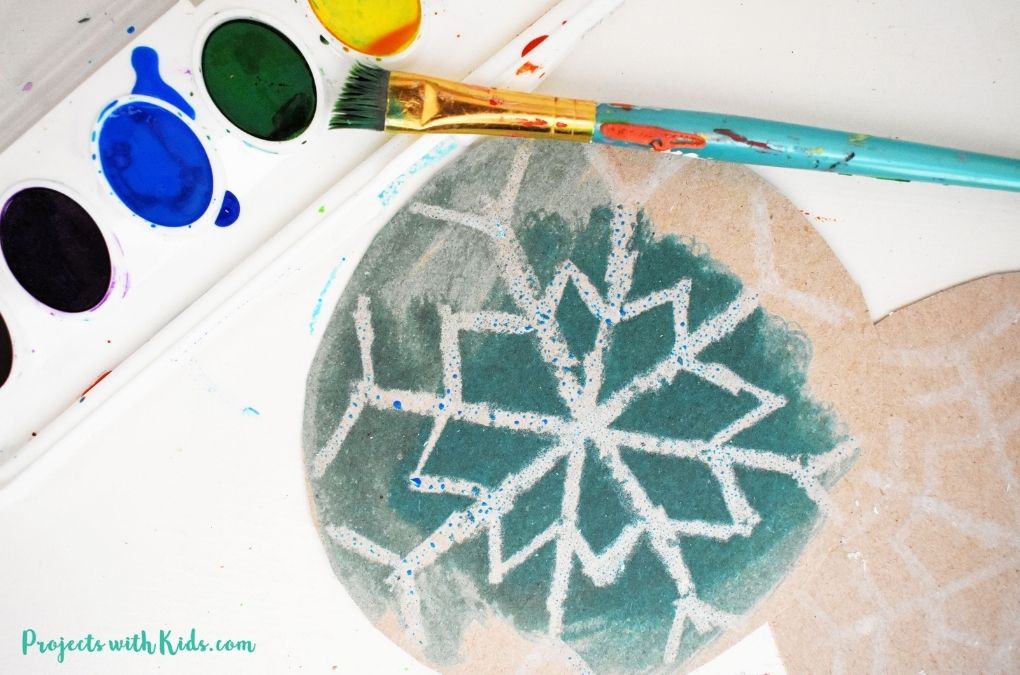 Watercolor resist snowflakes