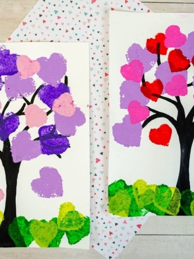 HOW TO MAKE A COLORFUL HEART TREE PAINTING STORY