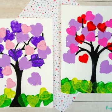 Sponge painted hearts heart tree painting for kids to make.