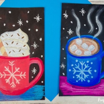 Hot chocolate pastel art project for kids to make for winter.