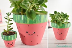 Watermelon painted flower pots easy kids craft