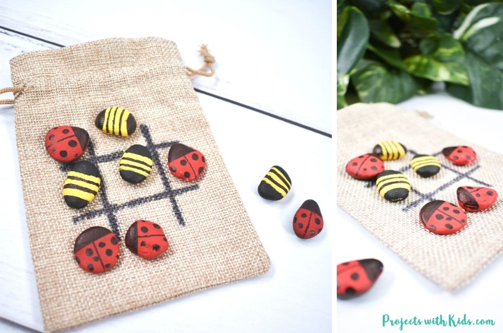 tic tac toe rocks with ladybugs and bees kids craft idea