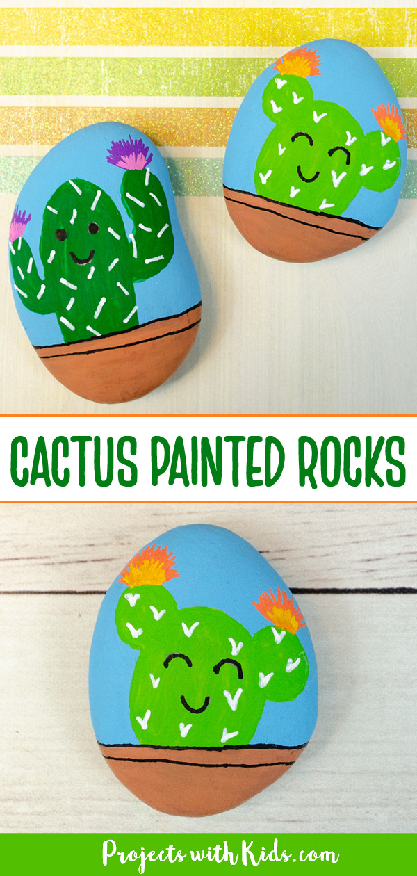 Cactus painted rocks kids art project