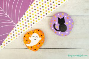 Easy Halloween painted rocks painting idea for kids.