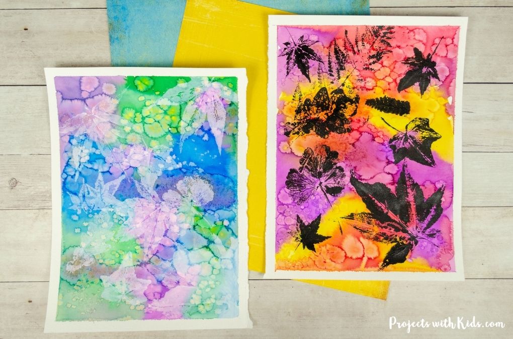 Gorgeous Mixed Media Leaf Printing Art for Kids to Make - Projects with Kids