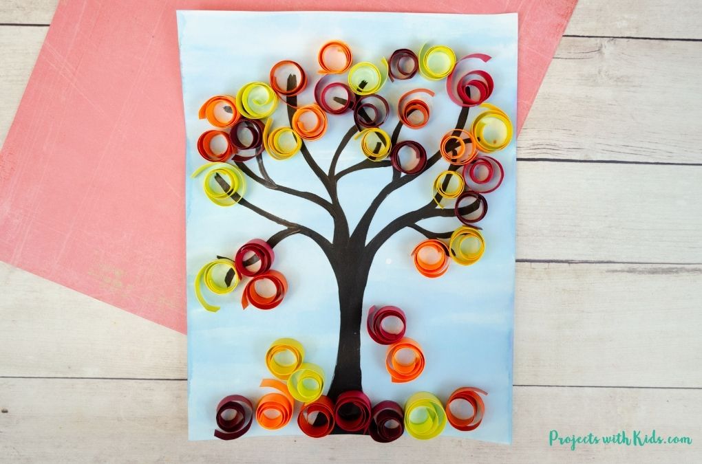 Autumn tree mixed media art project for kids