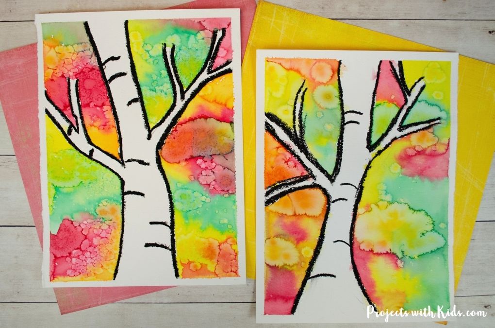 Easy Watercolor Resist Birch Tree Painting For Kids To Make Projects With - Easy To Make Watercolor Painting