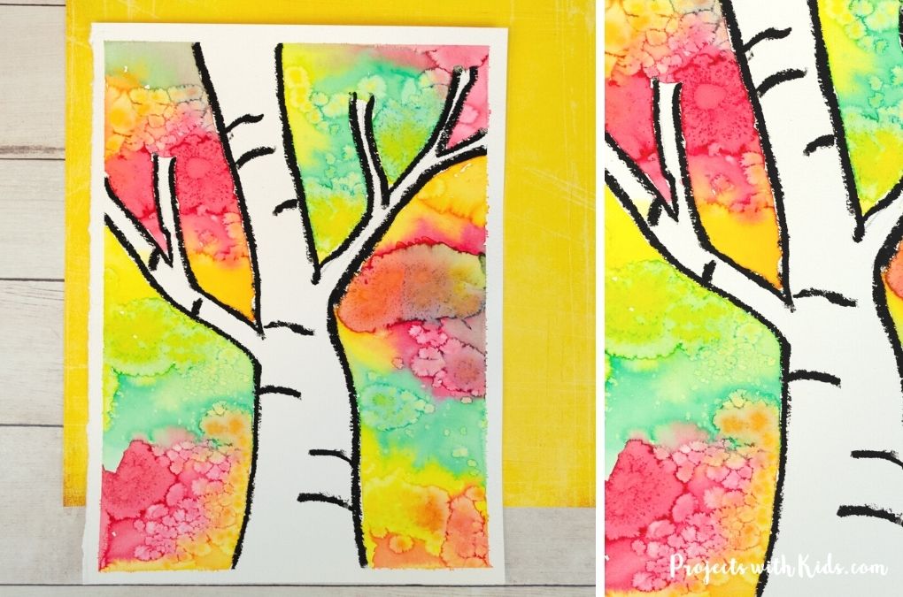 birch tree painting for kids fall art project idea