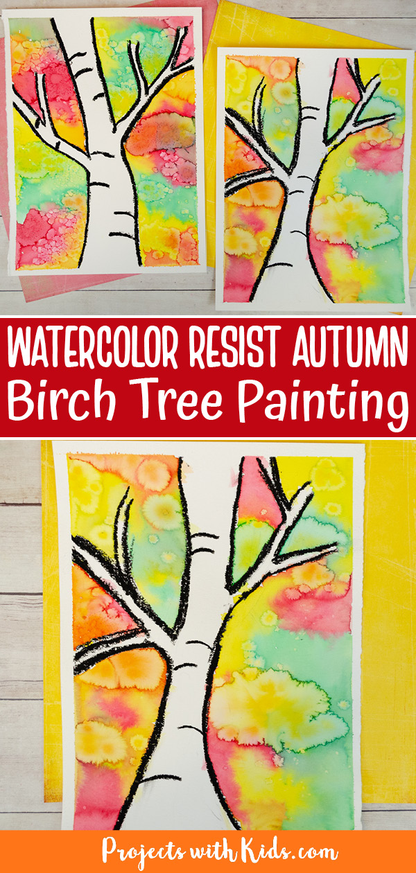 fall birch tree painting for kids