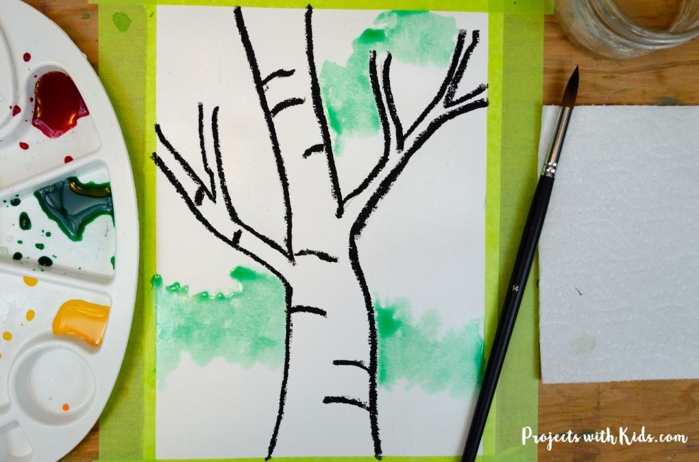 Painting with green watercolors