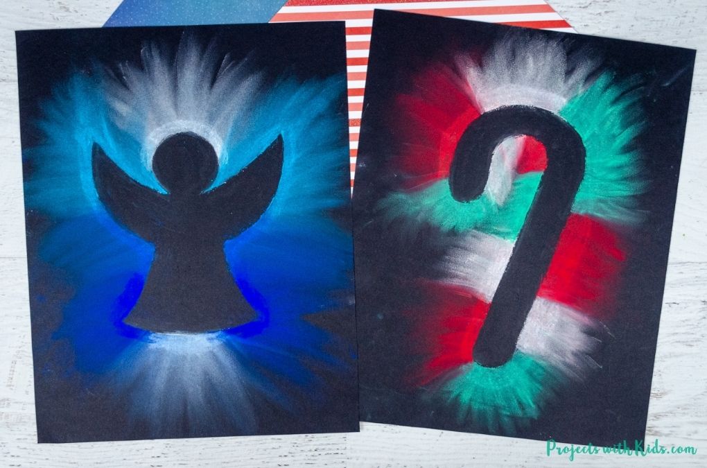 angel and candy cane chalk pastel art project for kids to make