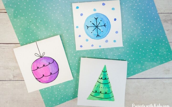 DIY watercolor Christmas cards handmade gift idea for kids