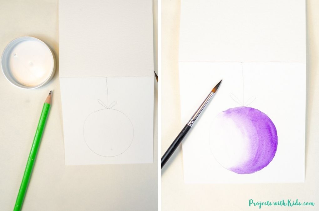 Drawing and painting a Christmas ornament for a Christmas card painting idea