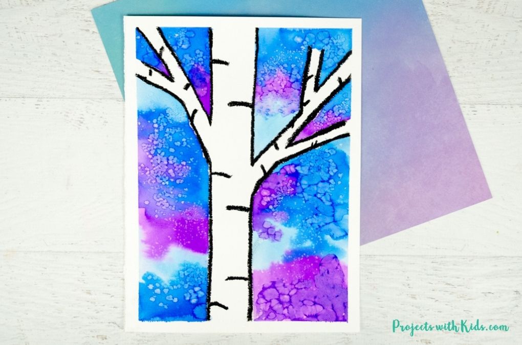 Watercolor Resist Winter Birch Tree Painting Idea for Kids - Projects with  Kids