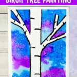 watercolor resist winter birch tree painting idea