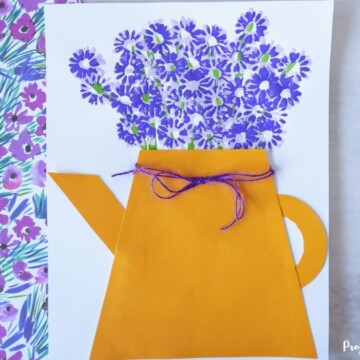 Mini painted flowers with a watering can template art project idea for kids