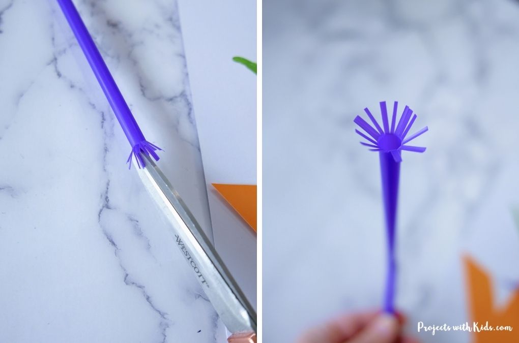 Cutting up a straw for acrylic painting