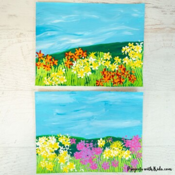 field of flowers painting idea for kids to make.