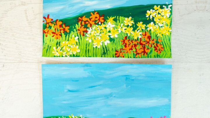field of flowers painting idea for kids to make.