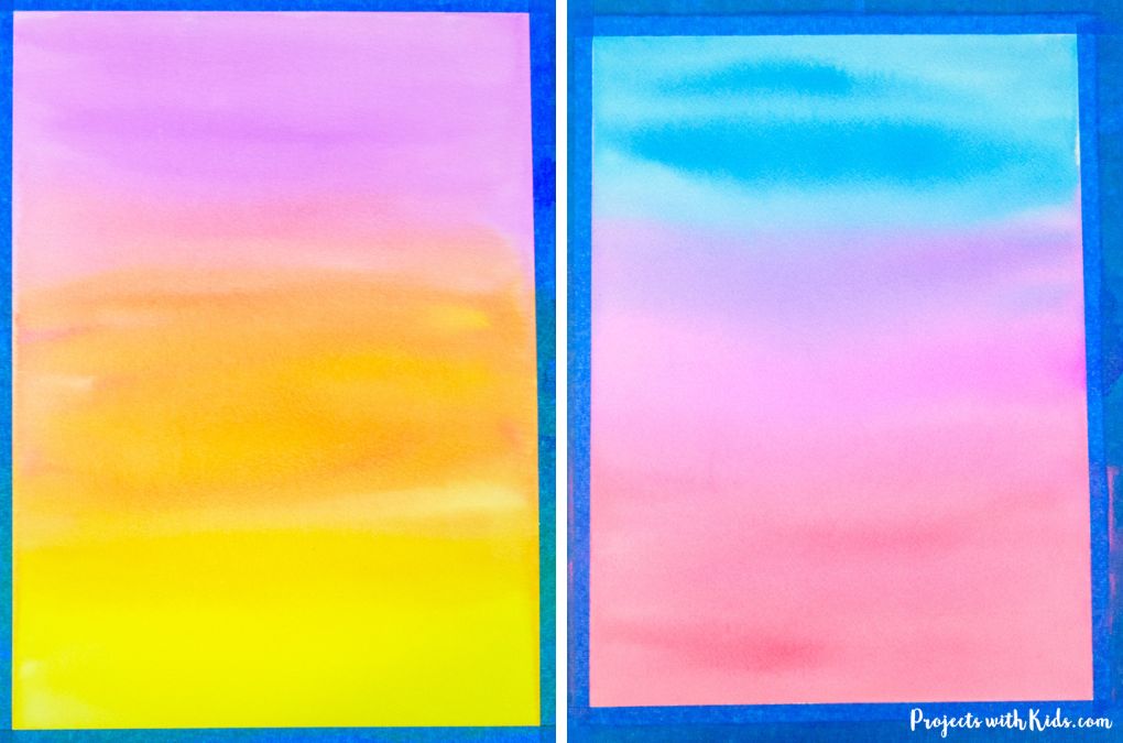 Watercolor painted sunset backgrounds.