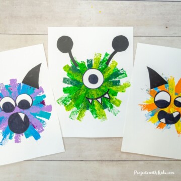 3 different examples of sponge painted monster craft for kids