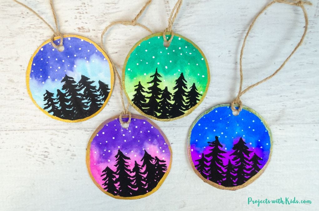colorful watercolor Christmas ornaments handmade ornament idea for kids