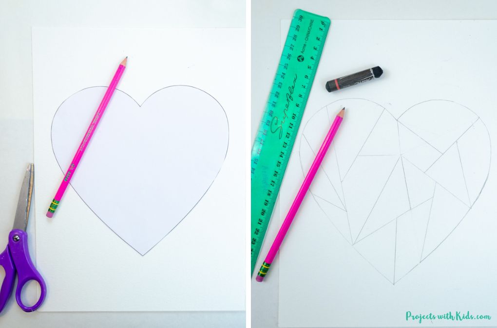 Using a heart stencil to trace with a pencil onto watercolor paper.