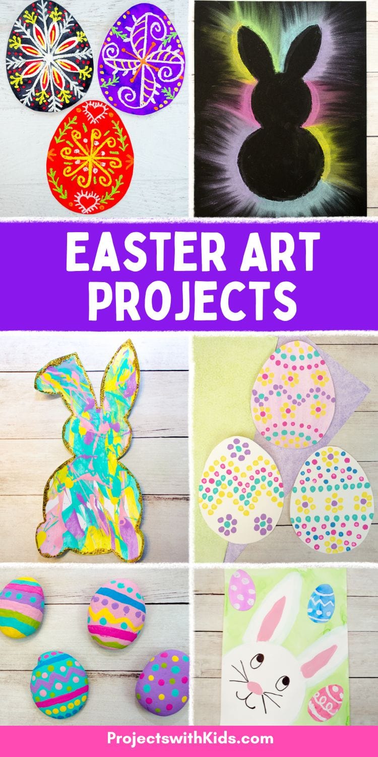 Different Easter art projects for kids to make using different art materials and techniques.