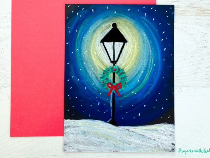 Chalk Pastel Christmas Street Lamp Art Project - Projects with Kids