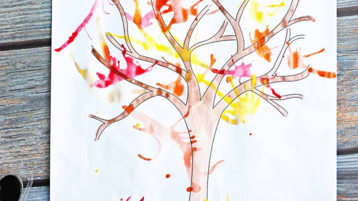 Fall tree blow painting easy art project for younger kids.
