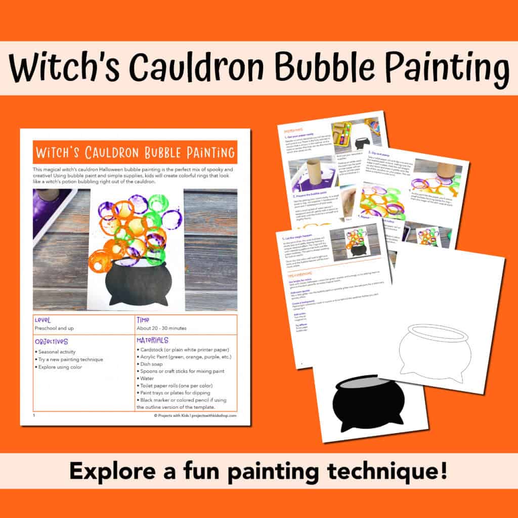 Witch's cauldron bubble painting PDF Shopify image.
