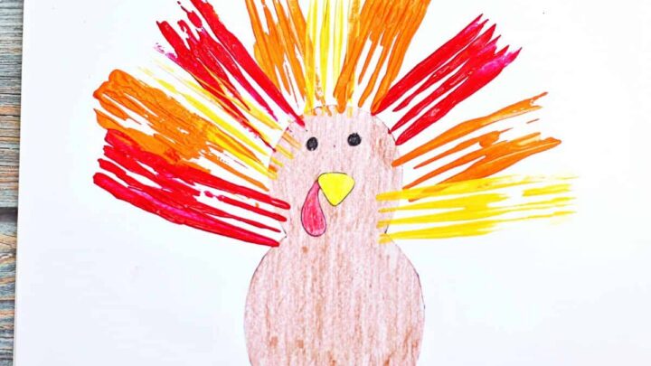 Fork printed turkey craft kids art project with printable template