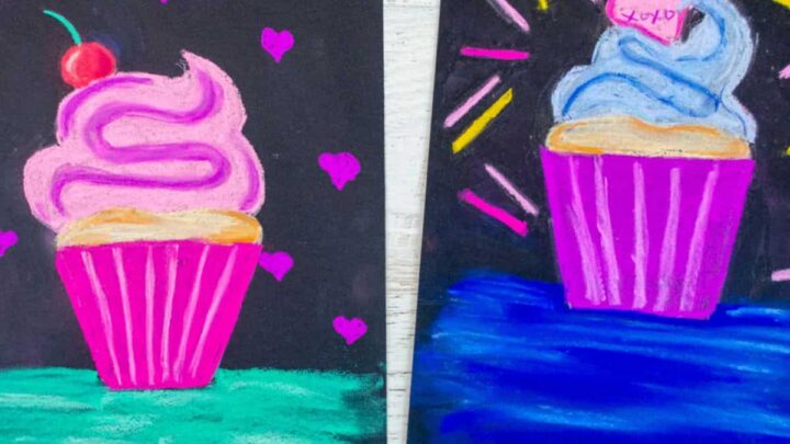Chalk pastel art project with chalk pastels on black paper kids art activity.